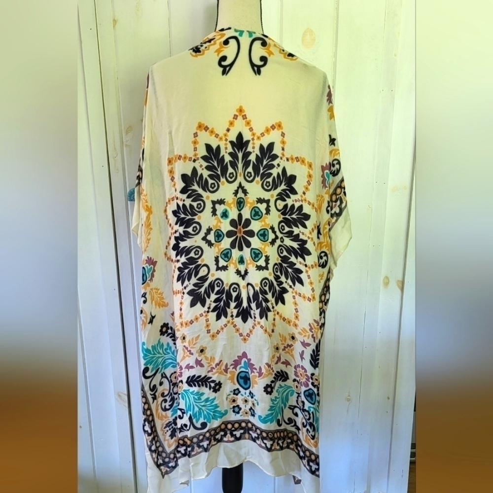 Bohemian Cream Bandana Print Kimono-One Size